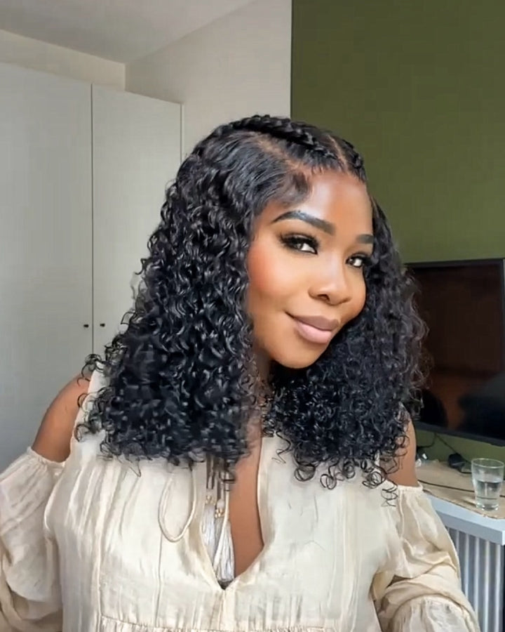 Natural Black 7x5 HD Lace Closure Pre-braided Human Hair Curly Wig