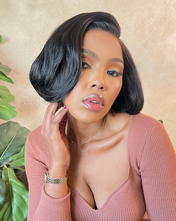 Side Part Layered Wave Bob 5x5 Lace Closure Wig