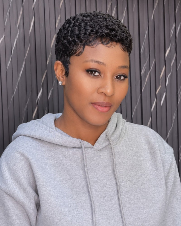 Edgy Double Lines Full Lace Short Curly Wig with Baby Hair