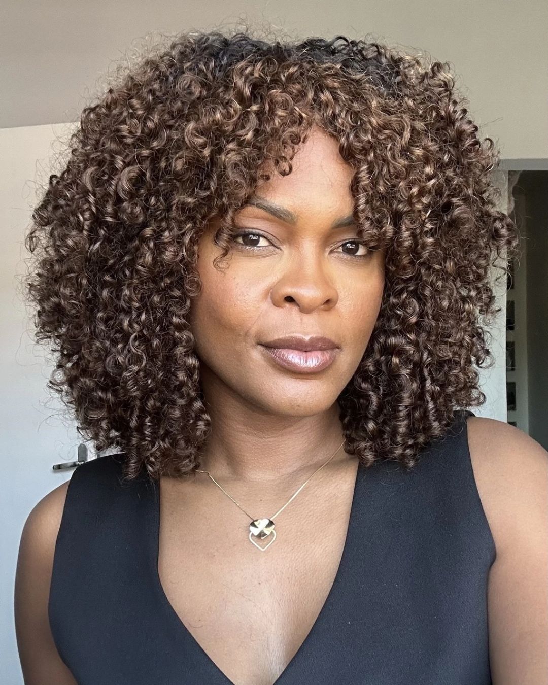 Golden Chocolate Curls Bangs Glueless Wig