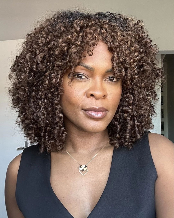 Golden Chocolate Curls Bangs Glueless Wig