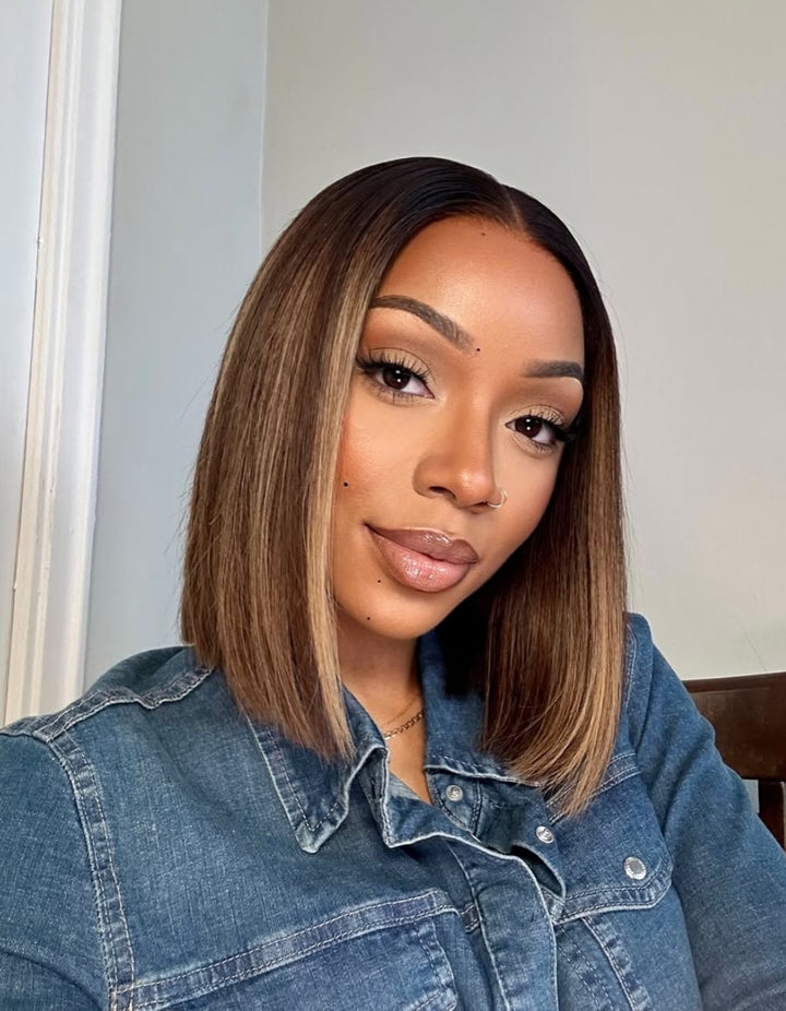 Brown Highlights Straight Hair 13x4 Lace Front Wig