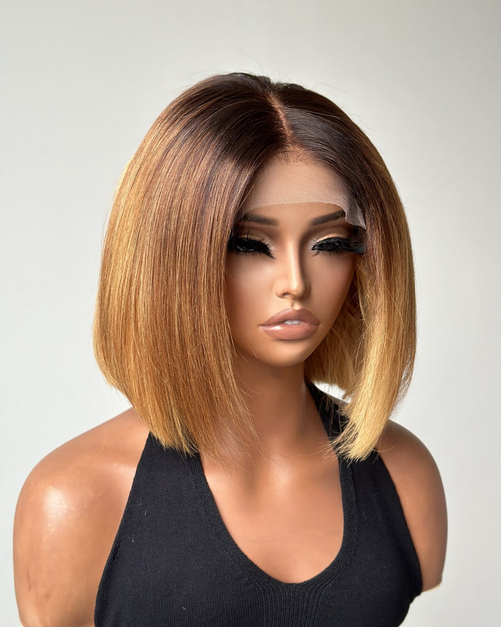 Ombre Honey Blonde With Brown Bob 5x5 Lace Closure Wig