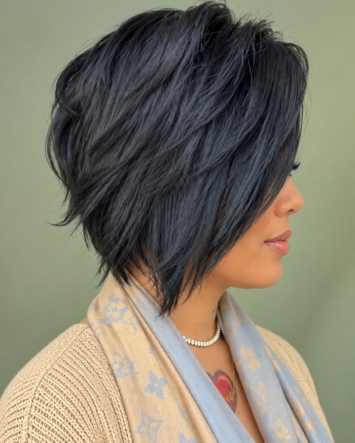 Daring Asymmetrical Pixie 13x6 Lace Wig with Long Side Swept Bangs