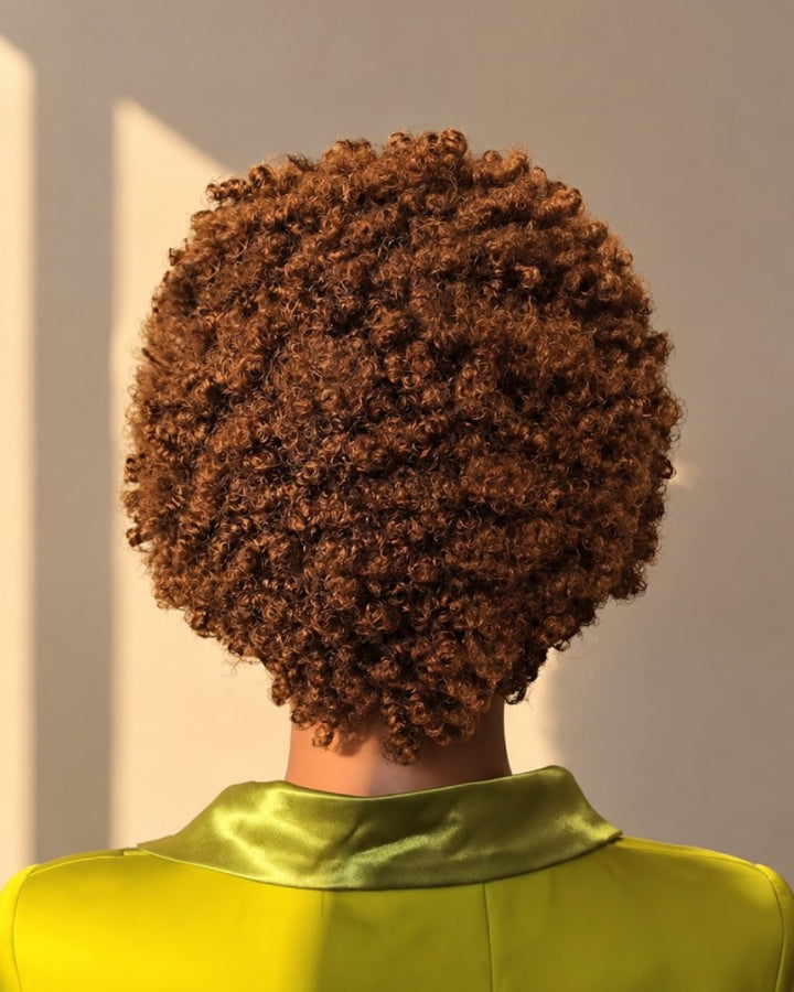 Sculpted Brown Short Afro Curly Pixie 13x4 Lace Front Wig