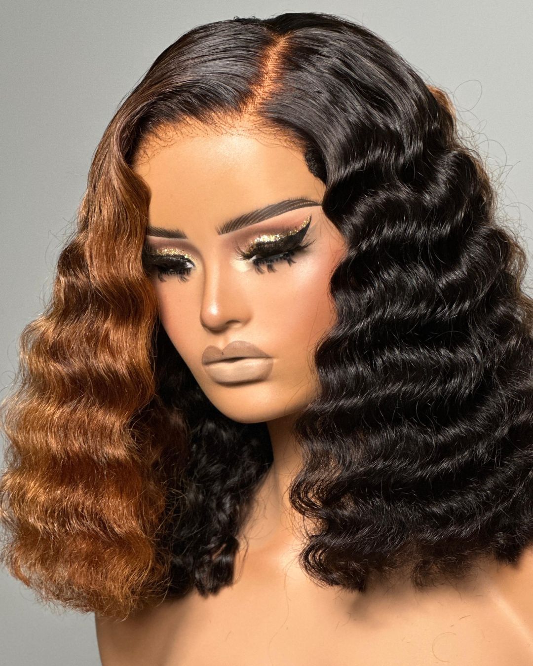 Side Part Curly Brown Color 5x5 Lace Closure Wig