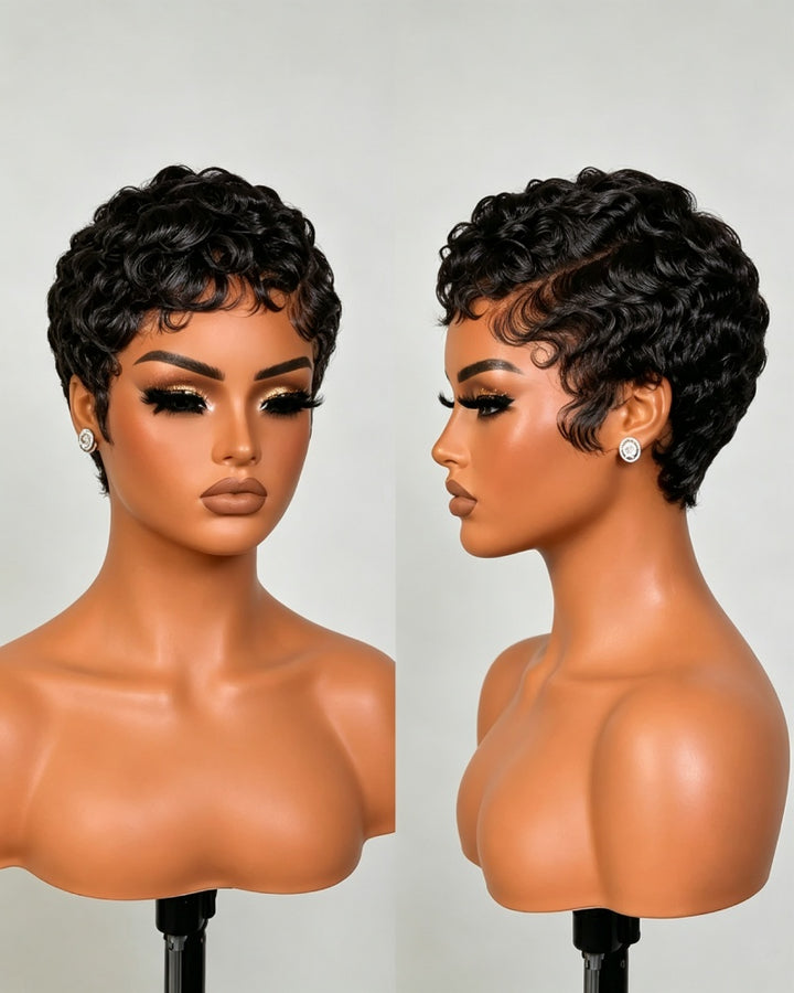 Vintage Glam Full Lace Short Finger Wave Pixie Cut Wig with Side Part