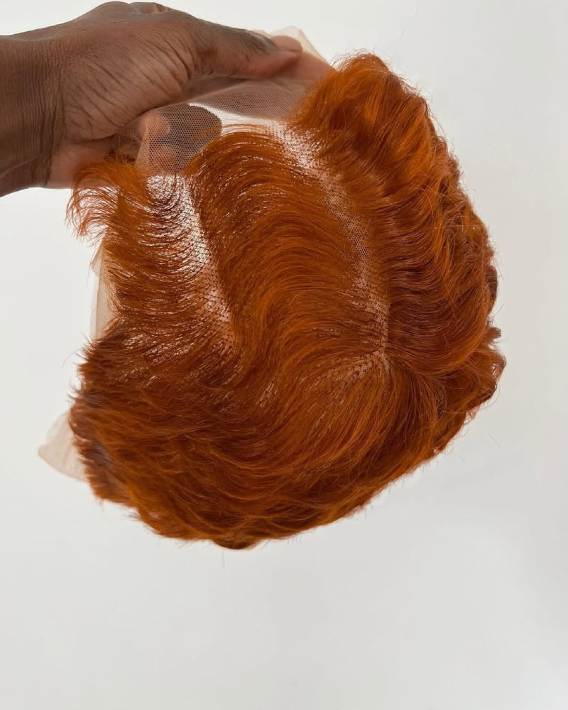 Copper Brown Full Lace Edgy Side Cut Short Pixie Wig