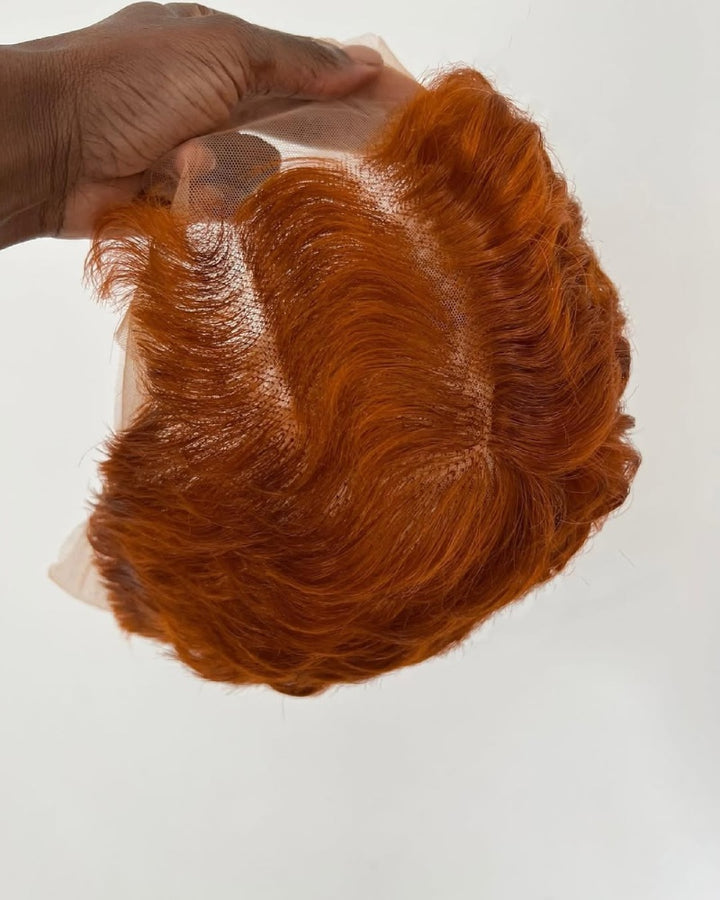 Copper Brown Full Lace Edgy Side Cut Short Pixie Wig