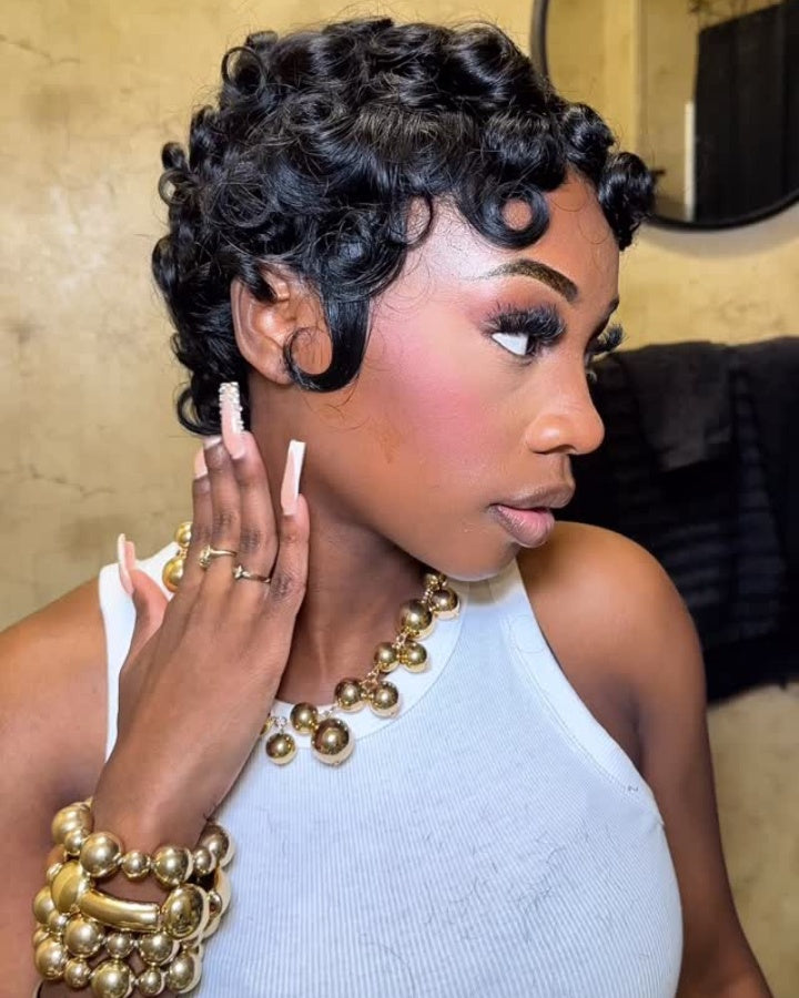 Finger Wave Short Pixie Cut Glueless Human Hair Wig