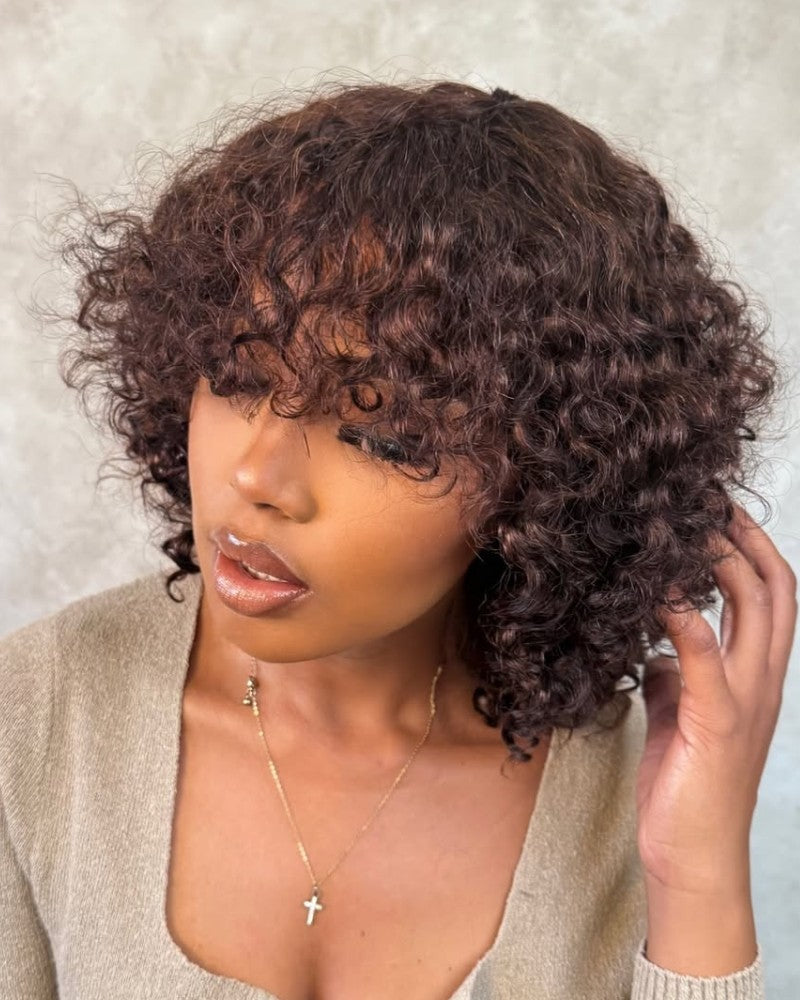 Wear & Go Rose Curl Chocolate Brown Double Drawn Fringe Wig