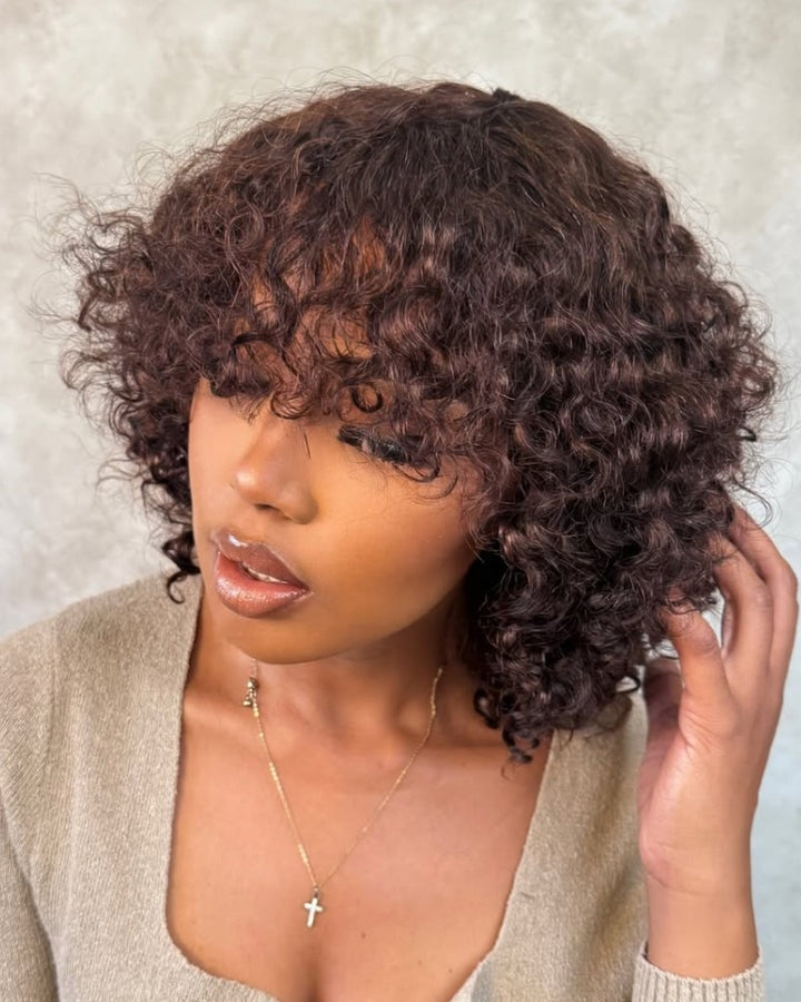 Wear & Go Rose Curl Chocolate Brown Double Drawn Fringe Wig