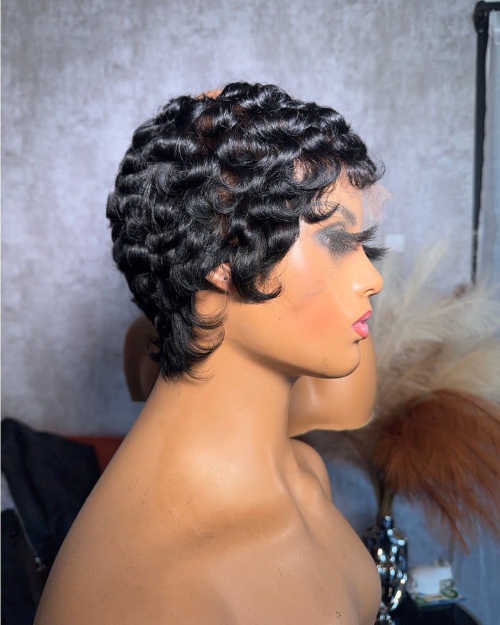Natural Realistic Short Pixie Cut Curly Full Lace Wig