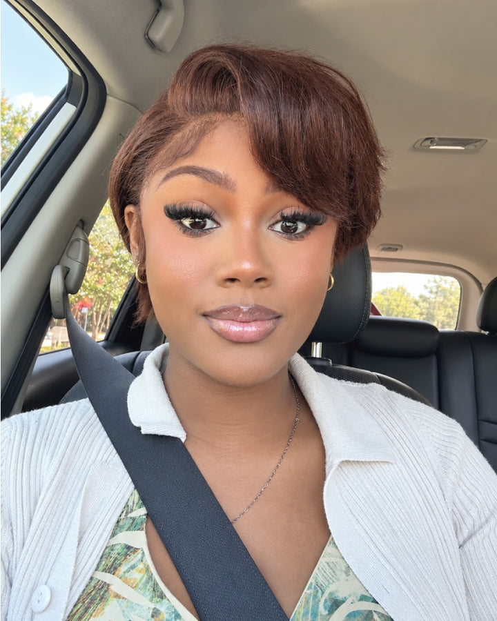 Chic Brown Layered Pixie 5x5 Lace Wig with Side Swept Bangs