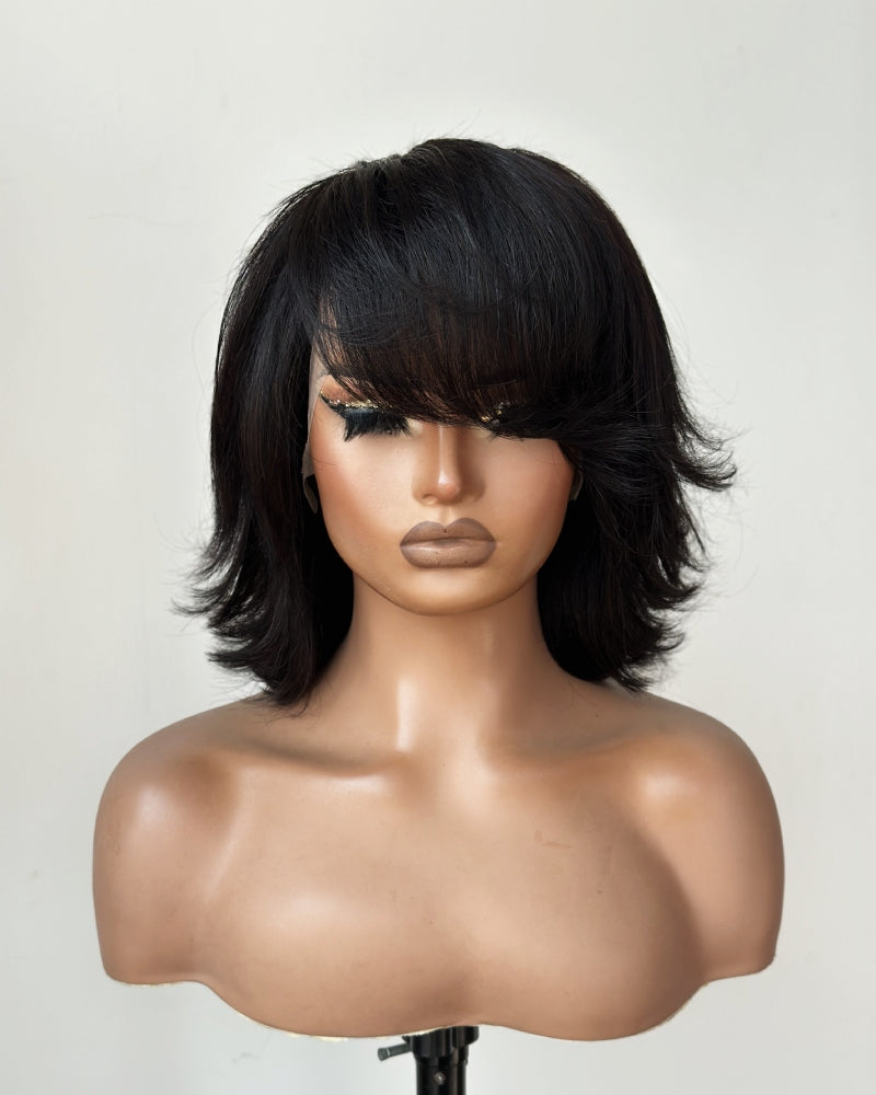 Short Layered Cut Hair With Fringe Bang 13x4 Lace Wig