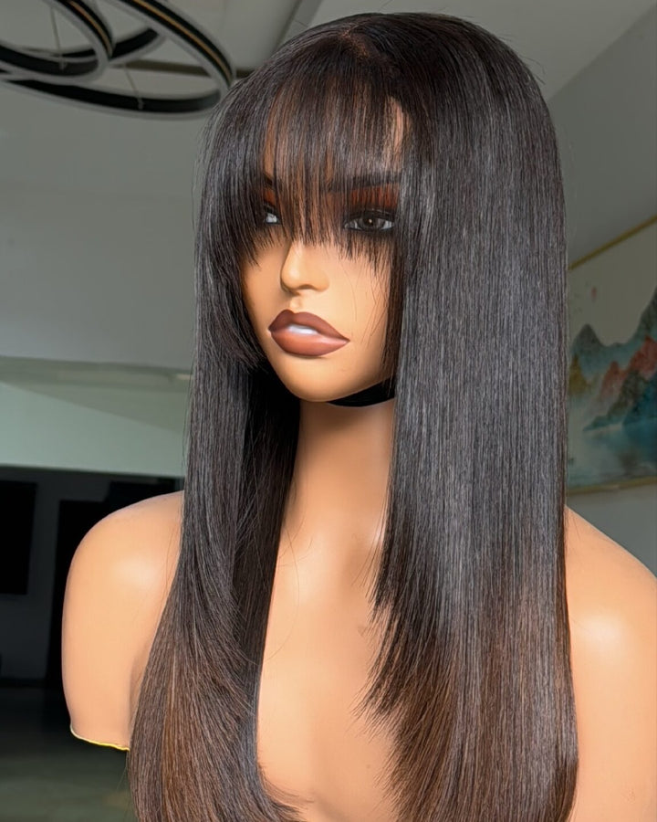 Chocolate Ombre Layered Cutting Bangs Wig