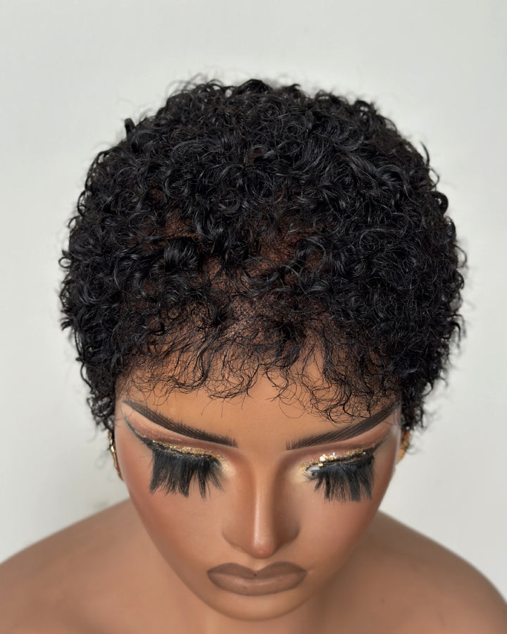 Beginner-friendly Black & Burgundy Short Curly Pixie Wig