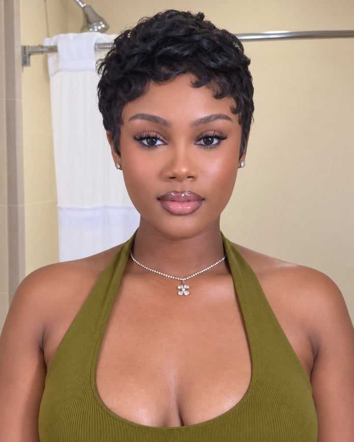 Vintage Flair Curly Pixie Mullet 13x6 Lace Wig with Curled Bangs
