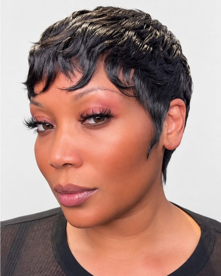 Poised Wavy Pixie 13x6 Lace Wig with Curved Bangs