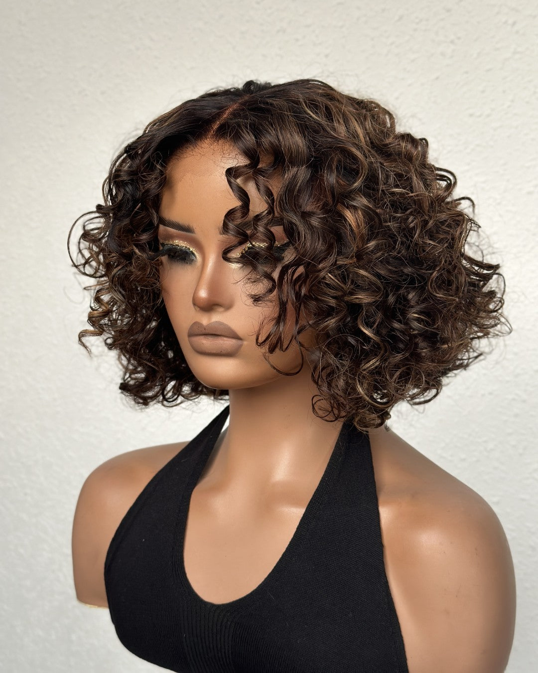 Put On & Go Short Blonde Highlights Curly Bob Wig