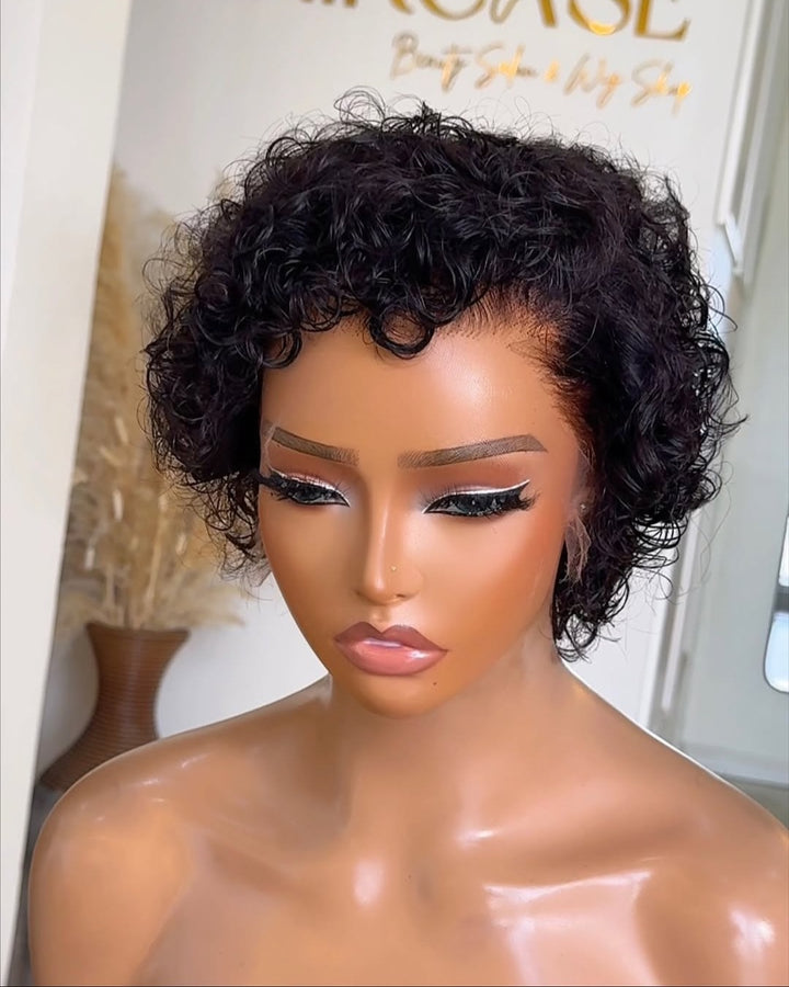 Natural Black Short 13x4 Lace Curly Wig