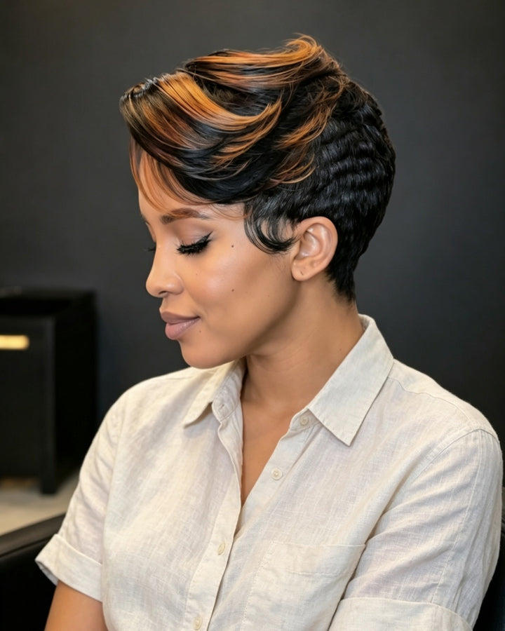 Boss Lady Style Short Pixie 13x6 Lace Wig with Highlights Bangs