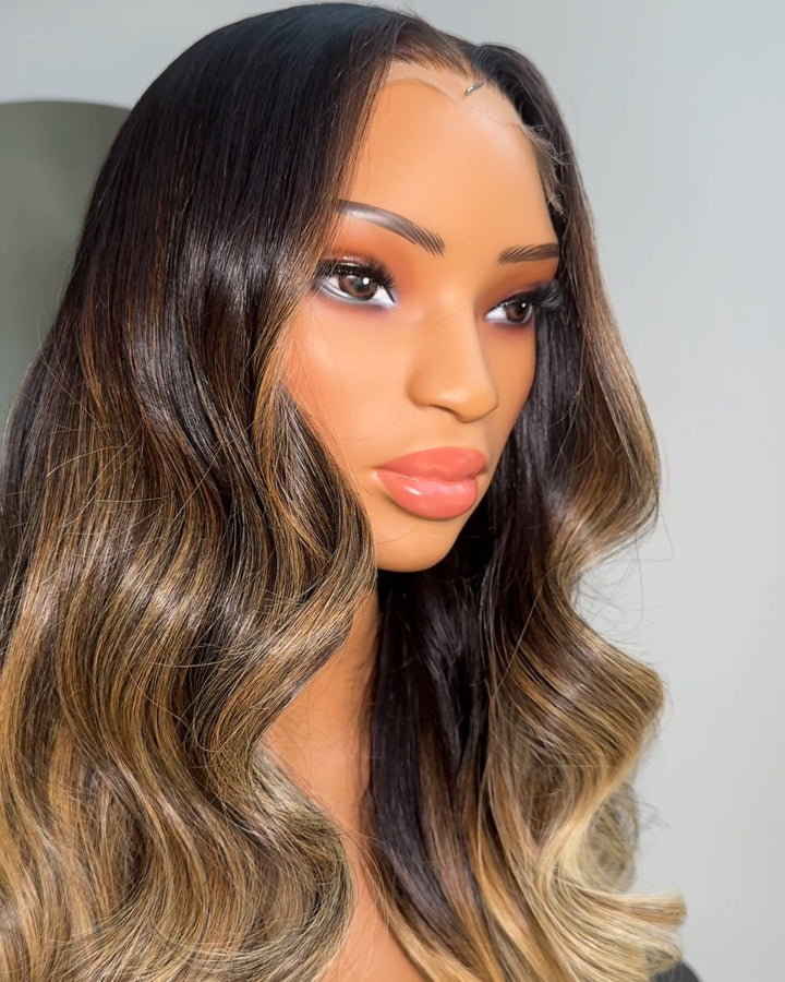 Honey Blonde Highlight Layered Body Wave 5x5 Lace Closure Wig