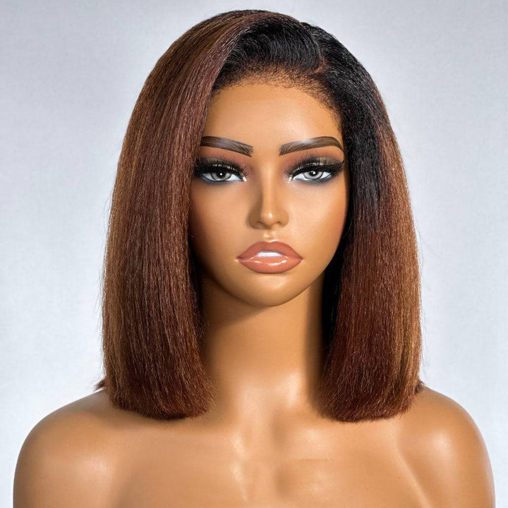 Ombre Brown Kinky Straight 5x5 Pre Cut HD Lace Kinky Edges Wig