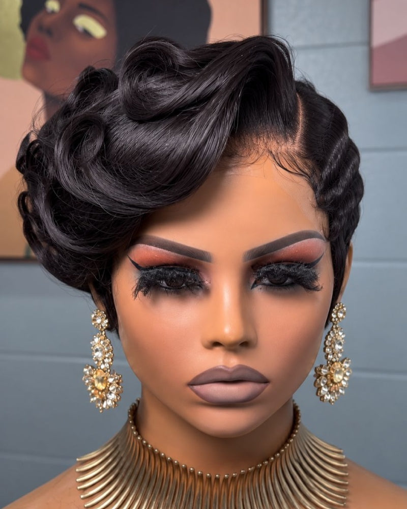 Gala Glam Sculpted Curl Pixie 13x6 Lace Wig with Finger Waves