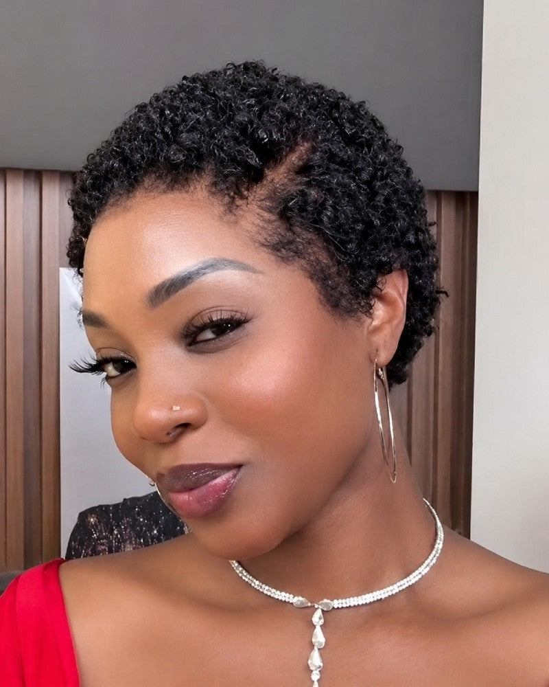 Soft Glam Full Lace Short Curly Afro Pixie Wig for Summer Wear