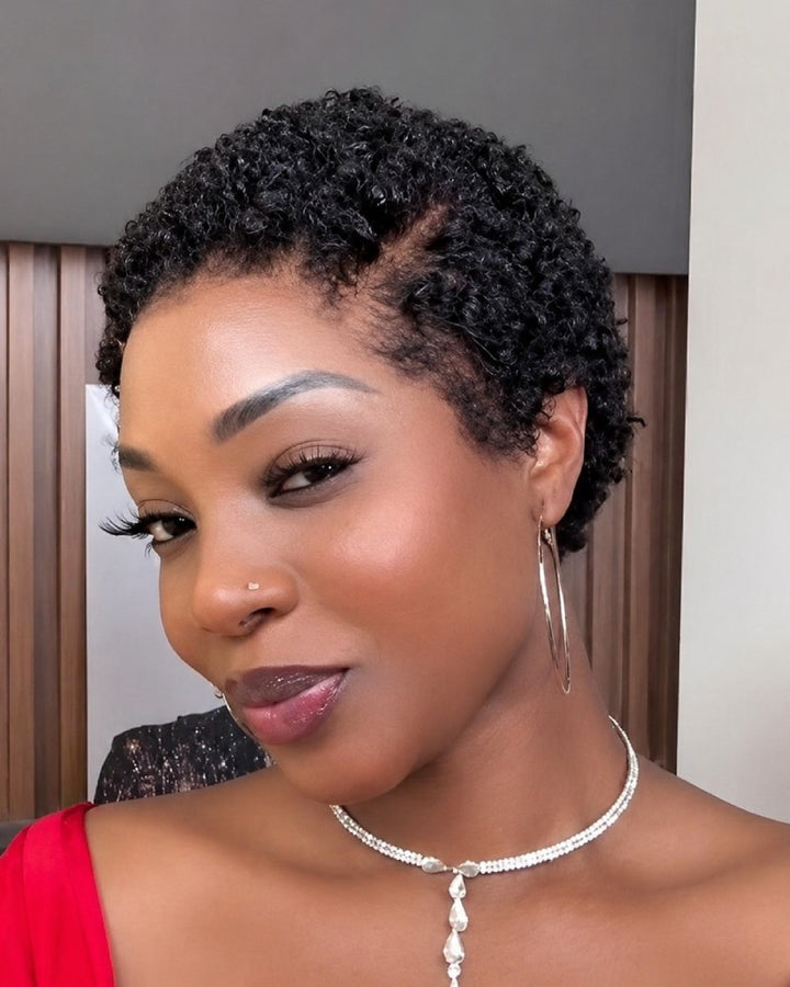 Soft Glam Full Lace Short Curly Afro Pixie Wig for Summer Wear