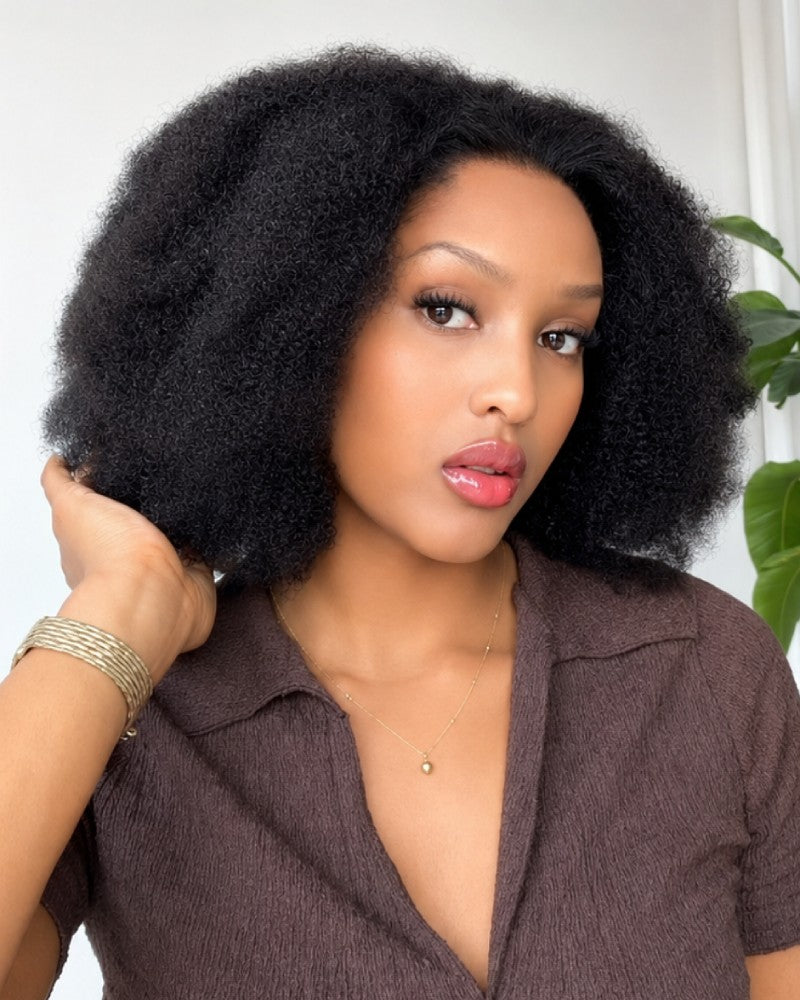 Wear & Go Fluffy Afro Kinky Curly 13x4 Lace Front Wig With M Hairline