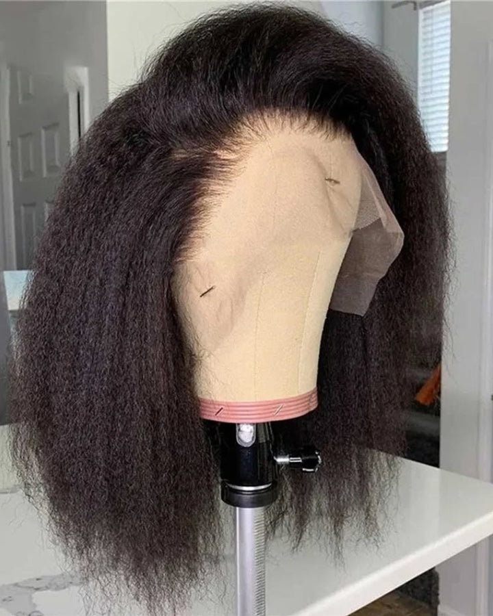 Natural Short Kinky Straight 13x4 Lace Frontal Wig