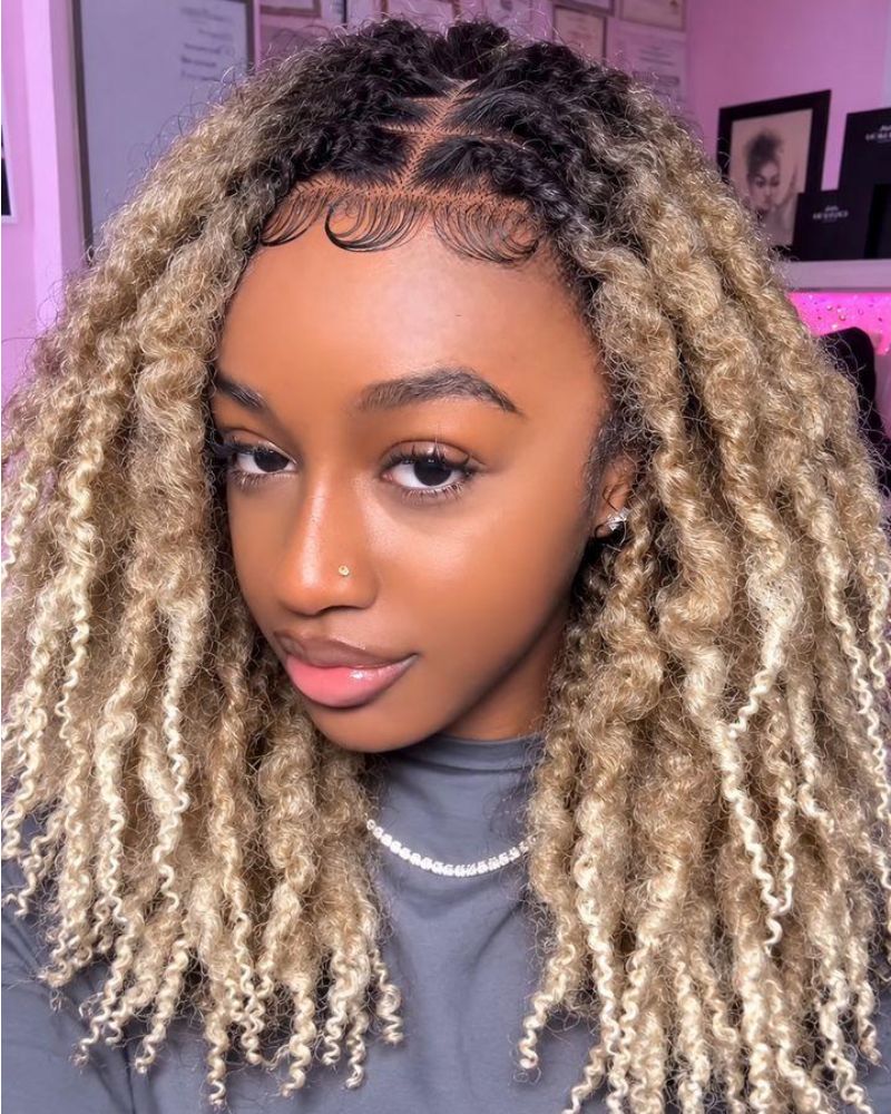 Ombre Blonde HD Full Lace Middle Part Boho Locs Wig with Baby Hairs