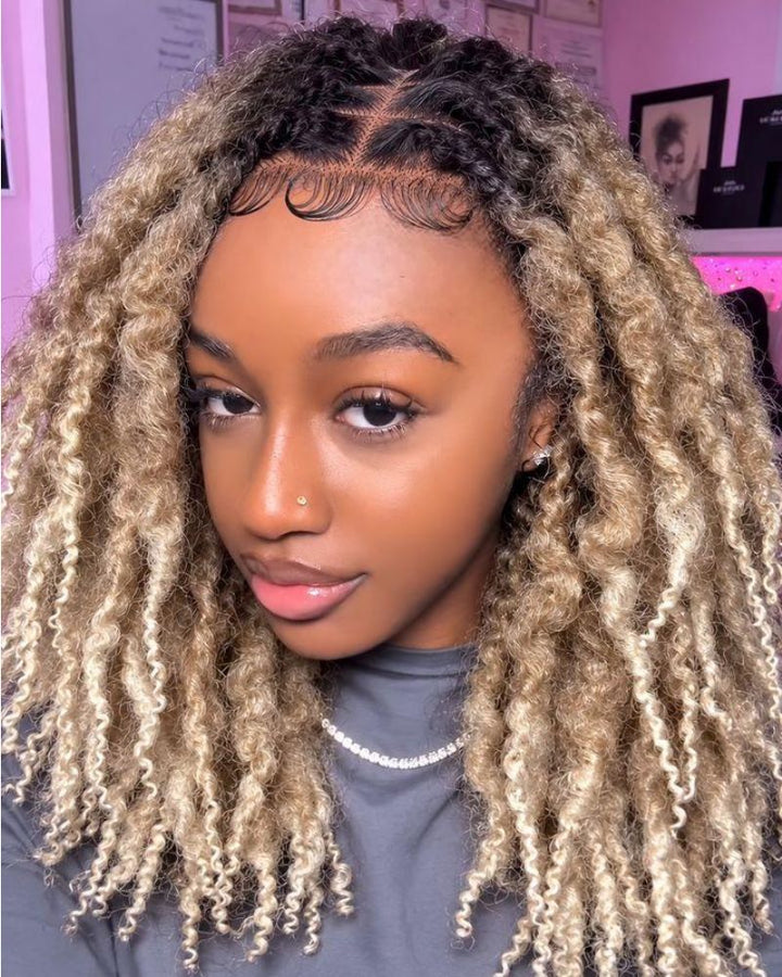 Ombre Blonde HD Full Lace Middle Part Boho Locs Wig with Baby Hairs