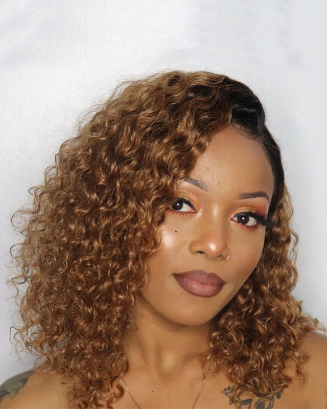 Ombre Honey Blonde Curly 13x4 Lace Frontal Wig