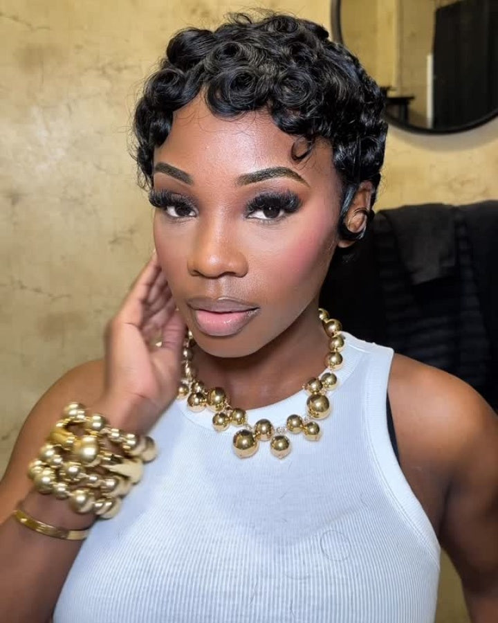 Finger Wave Short Pixie Cut Glueless Human Hair Wig