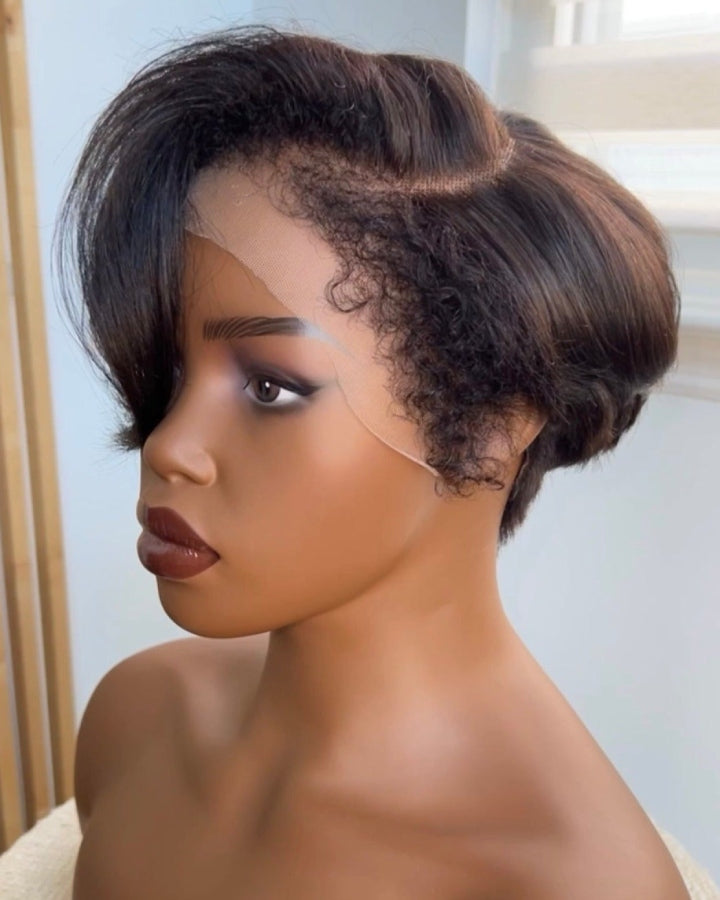 Kinky Edges Short Pixie Cut Layered 13x4 Lace Frontal  Wig