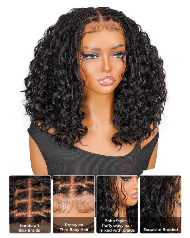 Full Lace Knotless Boho Curls Braided Bob Wig