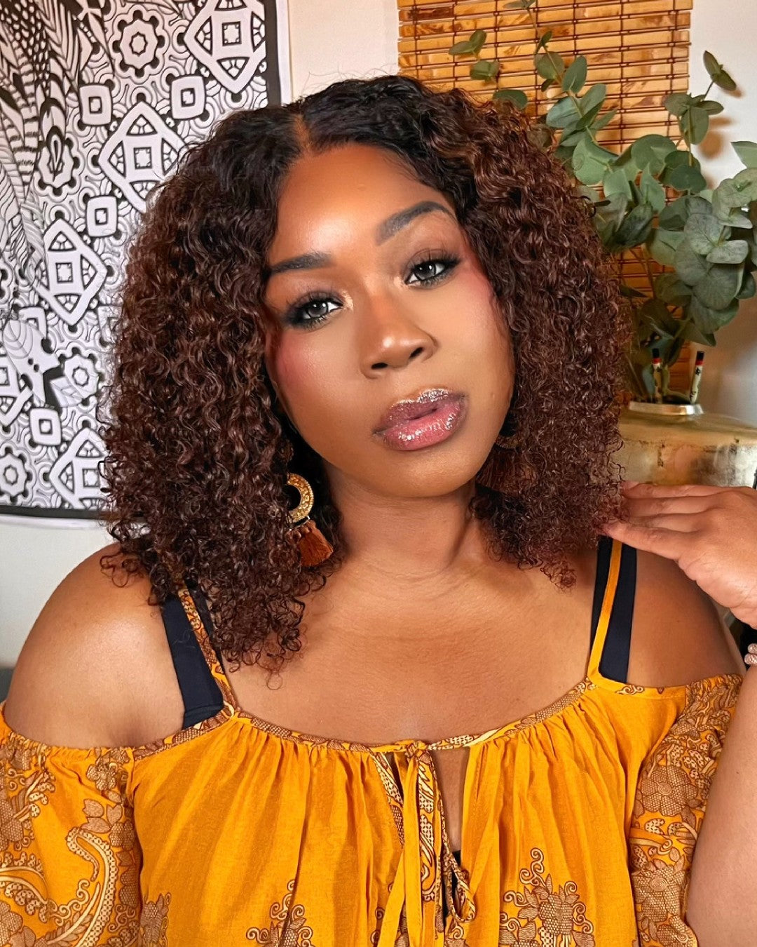 Fluffy Ombre Brown Jerry Curly 5x5 Lace Closure Wig