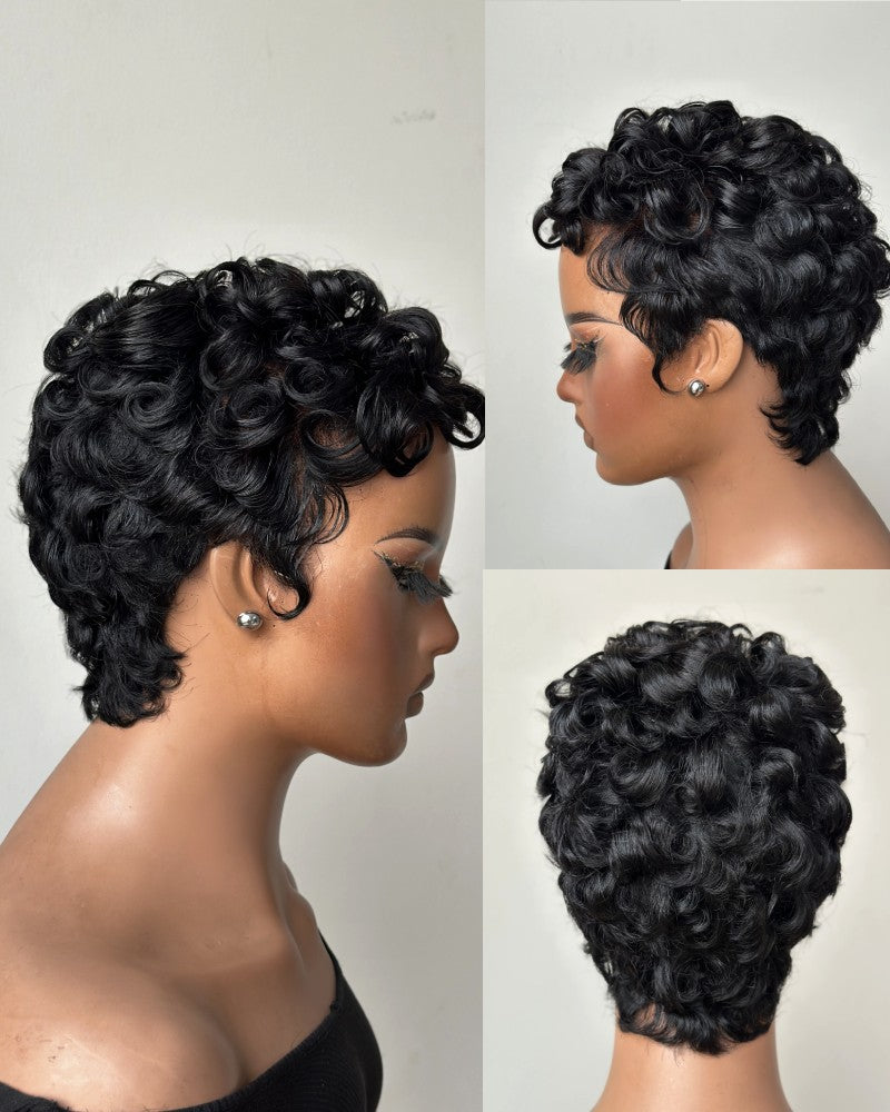 Retro Glam Curly Pixie 13x6 Lace Wig with Curled Fringe
