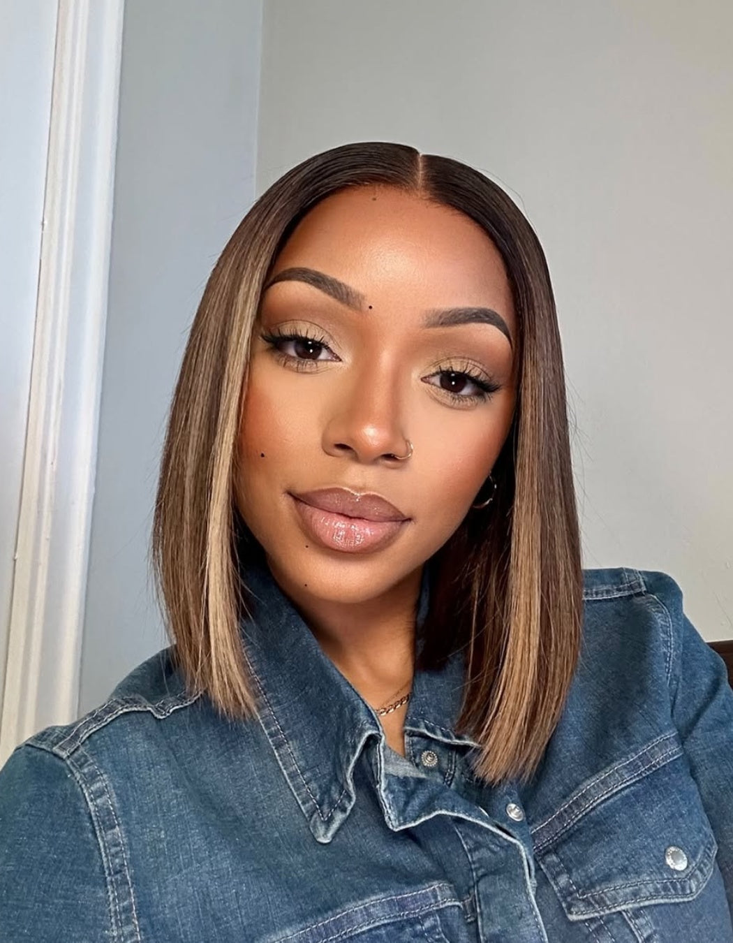 Brown Highlights Straight Hair 13x4 Lace Front Wig