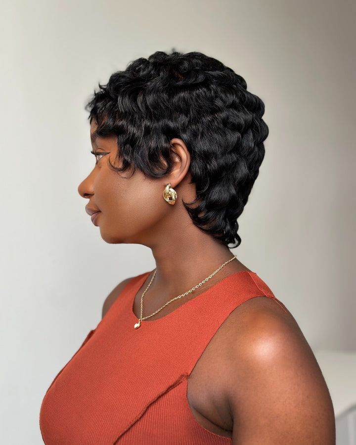 Full Lace Finger Wave Short Pixie Human Hair Wig