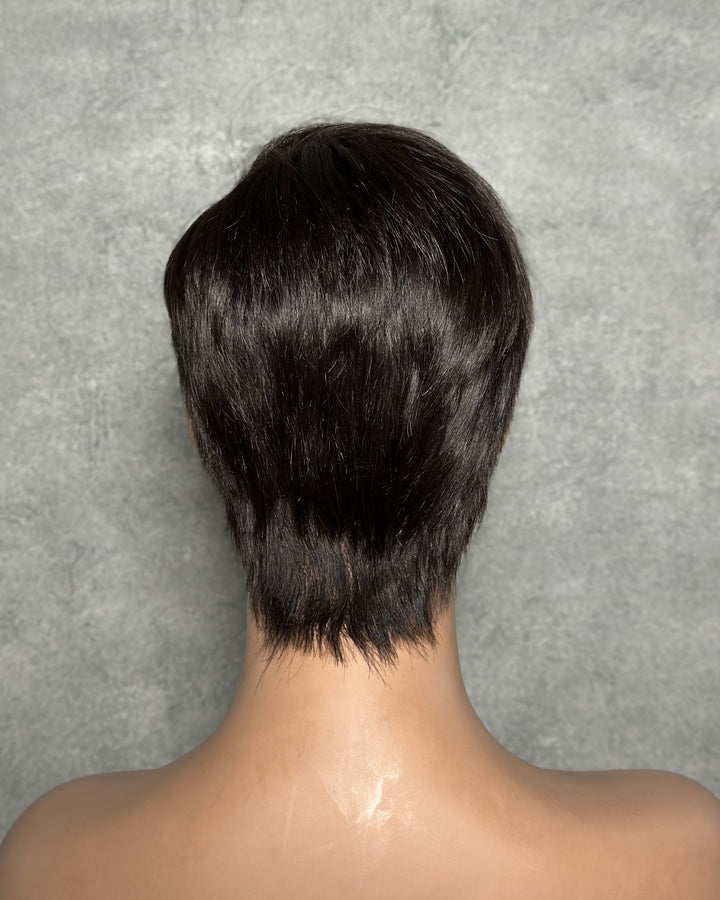 Natural Full Lace Pixie Cut Wig With Side Swept Bangs