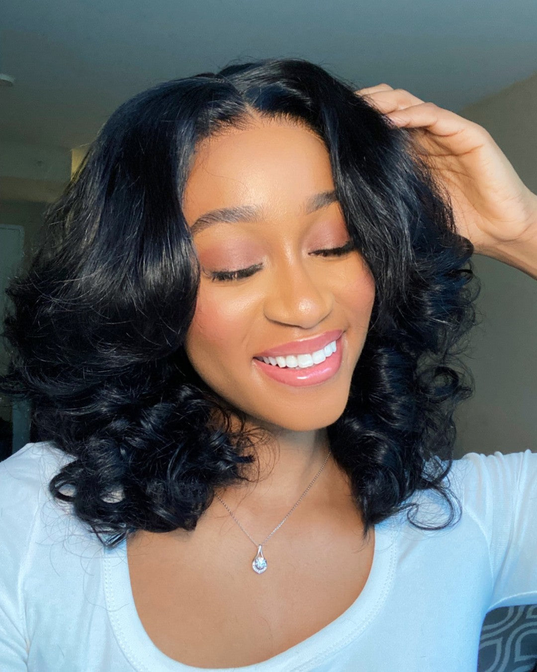 Wear & Go Layered Wavy With Curtain Bangs 4x4 Lace Closure Wig