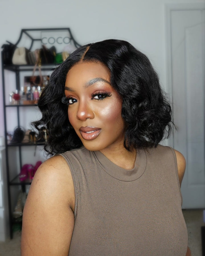 Short Wavy Kinky Edges Bob 5x5 Precut HD Lace Wig