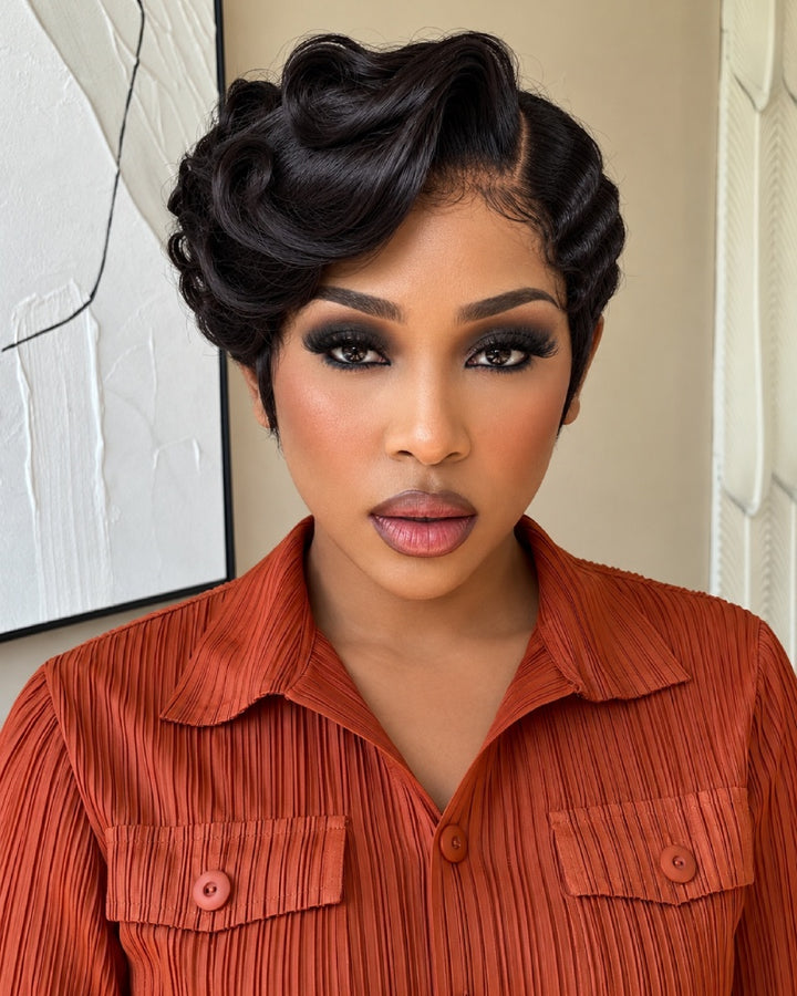 Gala Glam Sculpted Curl Pixie 13x6 Lace Wig with Finger Waves