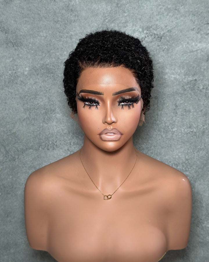 Full Lace Side Part Curly Pixie Cut Wig With Drawstring