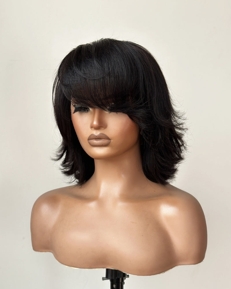 Short Layered Cut Hair With Fringe Bang 13x4 Lace Wig