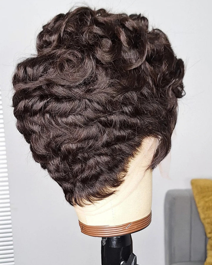 Side Bang Wave Curls Full Lace Short Pixie Cut Wig